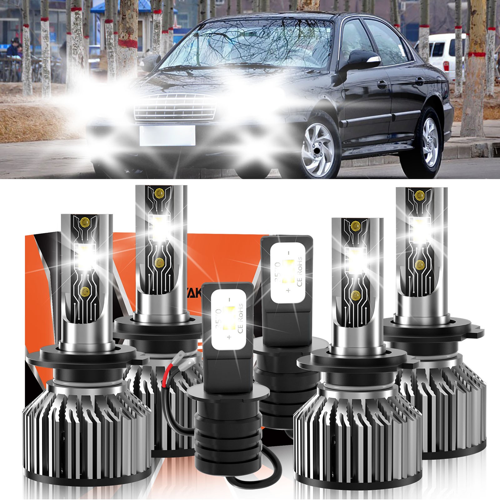 For Hyundai Sonata 1999-2001 6Pcs LED Headlight Combo Hi/Low+Fog Light Bulb