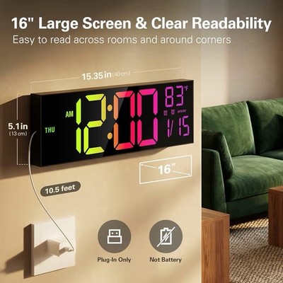 JALL PH-01 Digital Wall Clock Multicolor Display Temperature Day/Date White