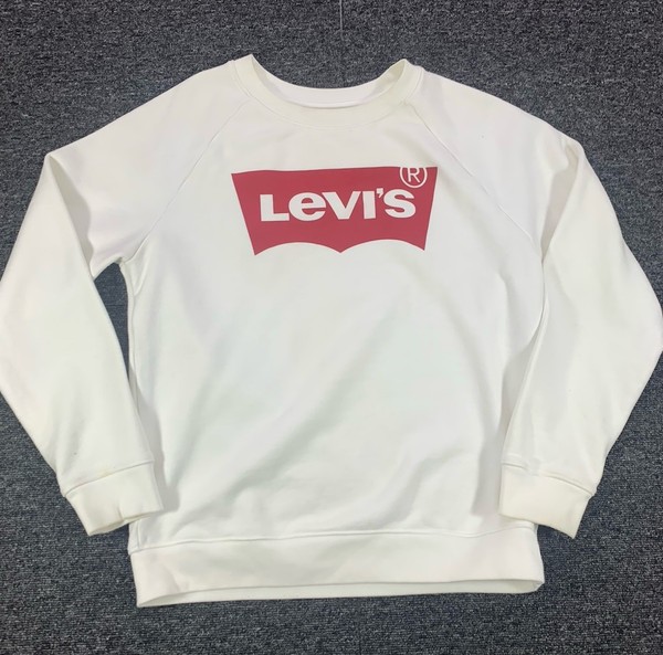 Levi's Jumper Womens XS White Logo Sweatshirt Long Sleeve Crew Neck Pullover