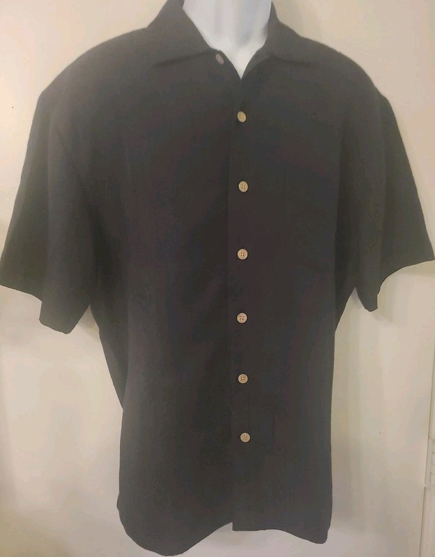 Batik Bay. Island Patterned Fabric. Mens Black Shirt. SZ-M
