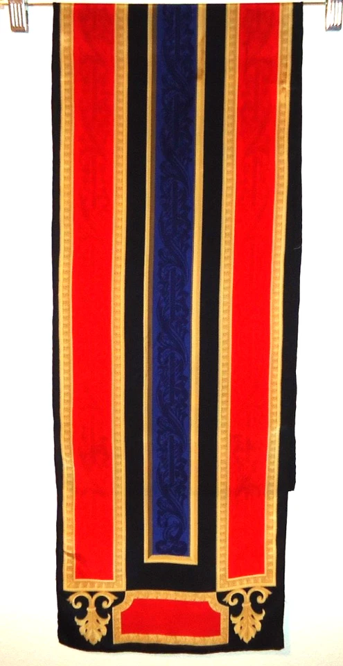 Bufanda de seda Liz Claiborne larga azul marino roja dorada de colección años 80 talla 52x11 pulgadas Foto 2 de 4