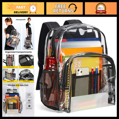 Extra Large Clear Backpack, Heavy Duty Transparent PVC, Reinforced Straps, Colle