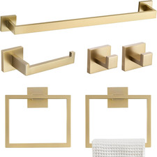 6-Piece Bathroom Towel Bar Sets Brushed Gold 23.6 Inch Towel Bar Stainless Steel
