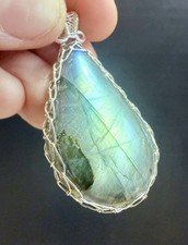 Crystal Labradorite Pendant Flash jewellery Heal gift charm spiritual wire wrap 