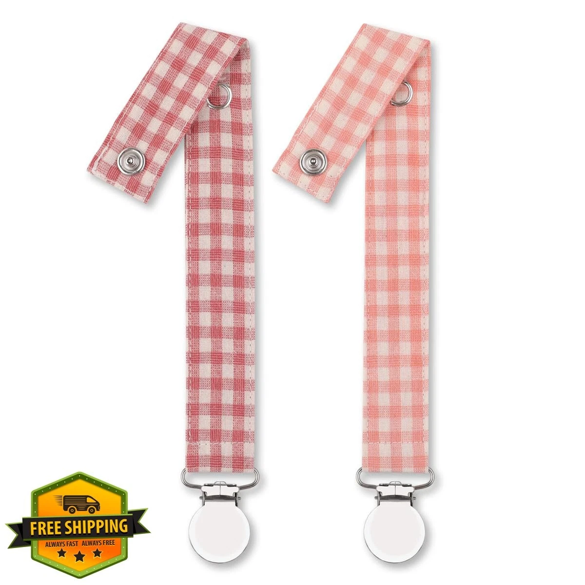 sugee Pacifier Clip Pink Plaid 2pk
