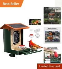Smart Bird Feeder with Camera Solar Powered, 1080P HD Video, 10,000+ Species AI