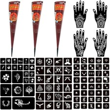 Temporary Tattoo Kits 3 Henna tattoo cones 101 Stencils