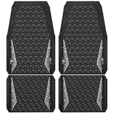 Bling Diamond Car Mats Rubber Floor Mats Full Set Anti-Slip 3D Silver Diamond