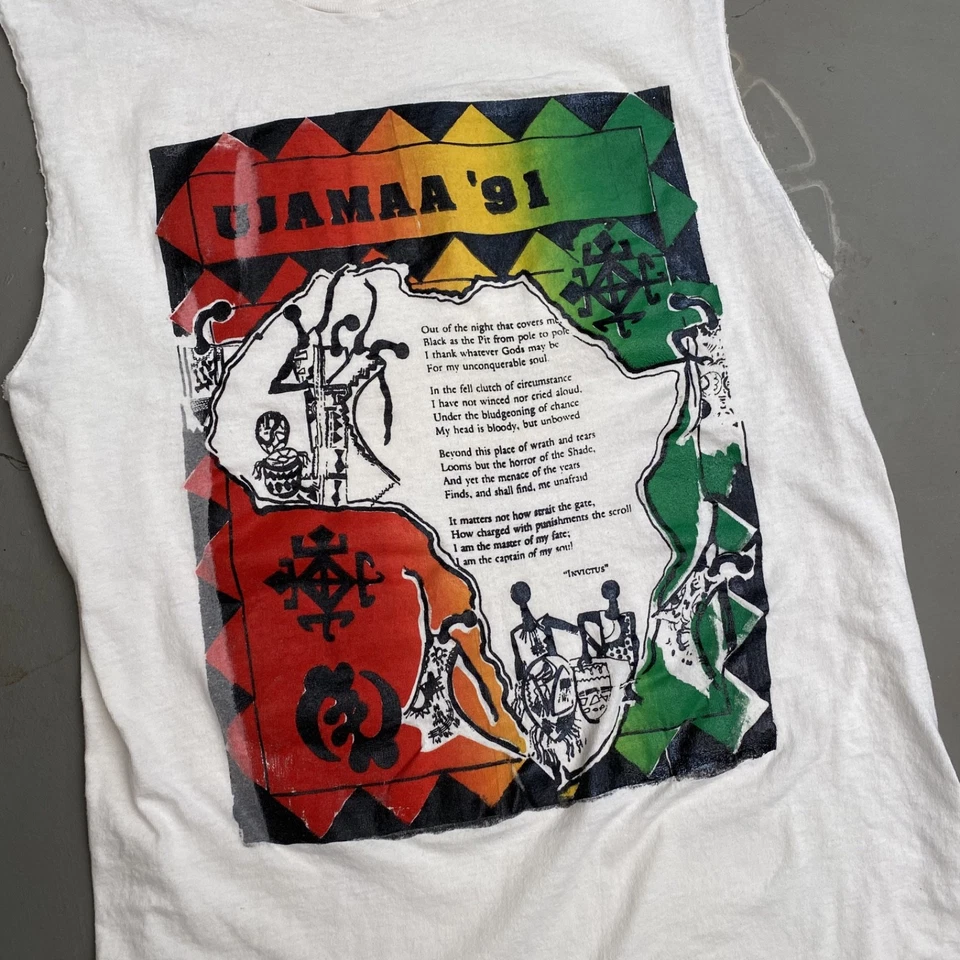 1991 UJAMAA VINTAGE POLITICAL SOCIAL VINTAGE CUT-OFF T-SHIRT - Image 2 of 4