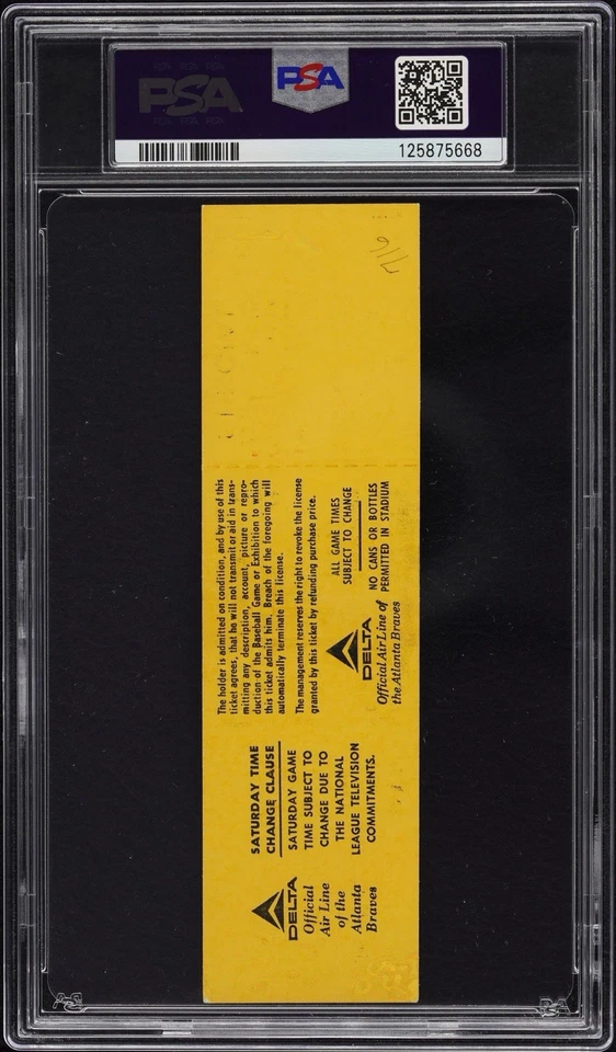 1974 Apr 11 Atlanta Braves vs. Dodgers Full Ticket Hank Aaron HR #716 PSA - Image 2 of 2