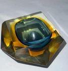 Vtg Murano Sommerso Art Glass Cubism Ashtray Blue Yellow MidCentury Modern, DD-5