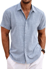 Men'S Linen Shirts Short Sleeve Casual Shirts Button down Shirt for Men Beach Su