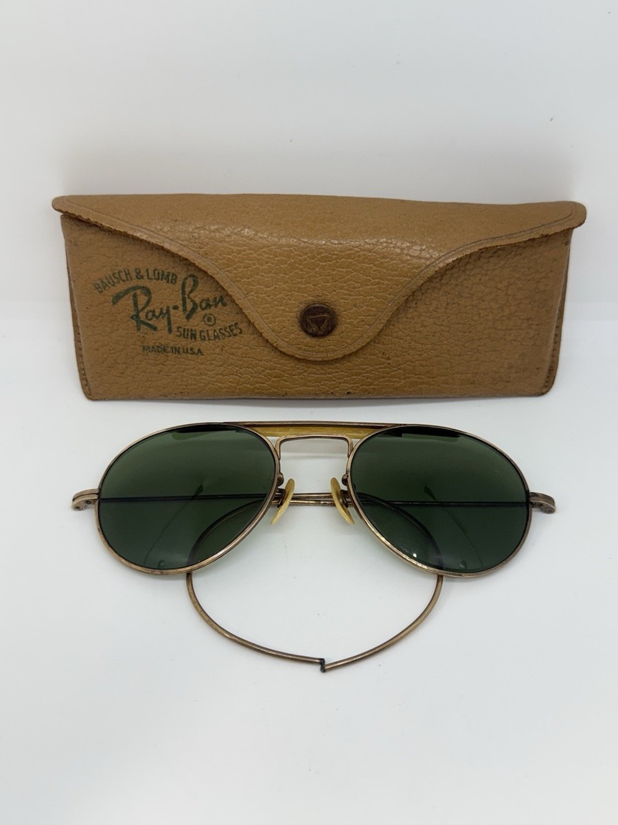 Vintage 1940's WWII Aviator Pilot Sunglasses with 12K Gold