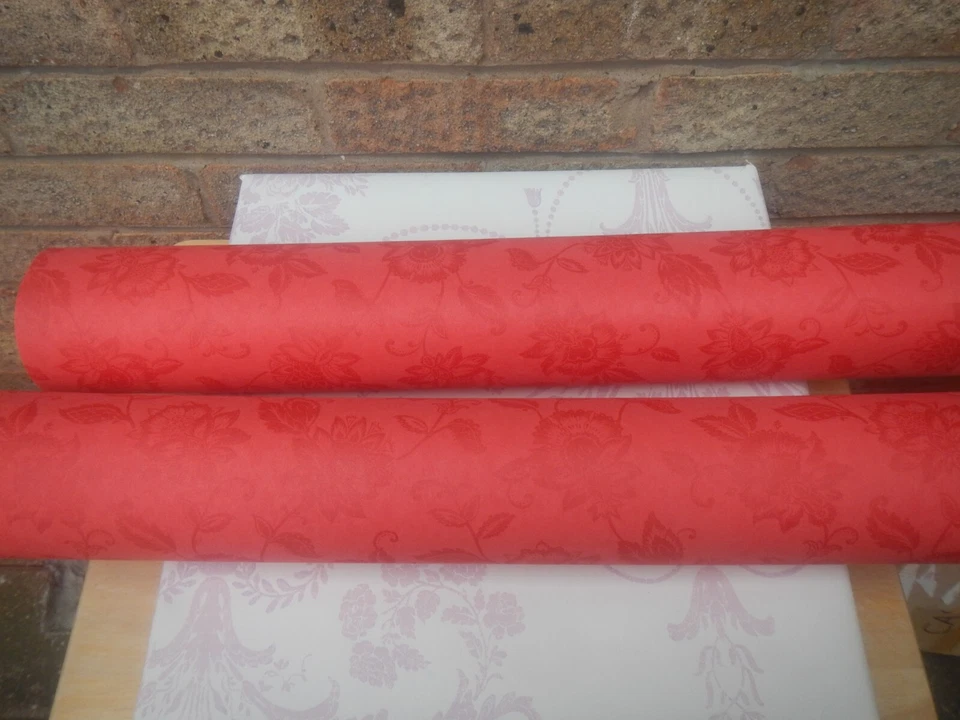 CASADECO DOS ROLLOS DE PAPEL PINTADO FLORAL ROJO, PAPEL GRUESO DE CALIDAD Foto 2 de 4
