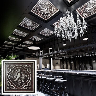 Faux Painting Ceiling Tiles PVC Panel PL39 Traditional silver 10pcs PAINTSDECOR