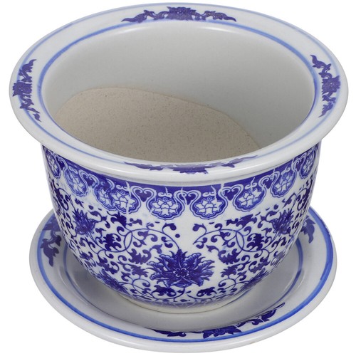 Large Porcelain Plant Pot Blue and White Chinese Flowerpot Garden Tray