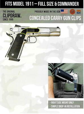 Clipdraw Belt Clip 1911 Full Commander Pistol IWB Black Clip
