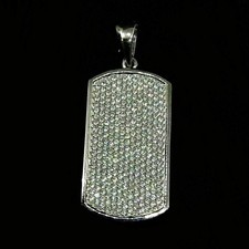 2Ct Lab Created Diamond Round Dog Tag Charm Pendant 14k White Gold Finish Chain