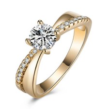 Womens Gold Plated Prong Set AAA CZ Crystal Engagement Wedding Ring DR14