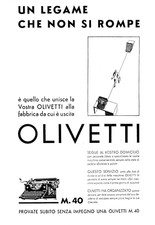 PUBBLICITA 1932 OLIVETTI M 40 MACCHINA DA SCRIVERE IVREA UOMO LEGAME FABBRICA