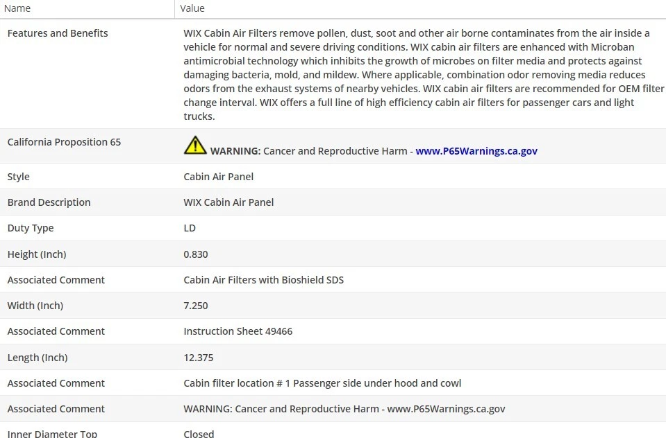 WIX Cabin Air Filter For FORD ESCAPE 2007-2012 V6-3.0L - Image 3 of 4