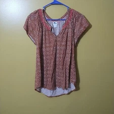 John Robshaw for Lucky Lace Trimmed Short Bell Sleeve Shirt S