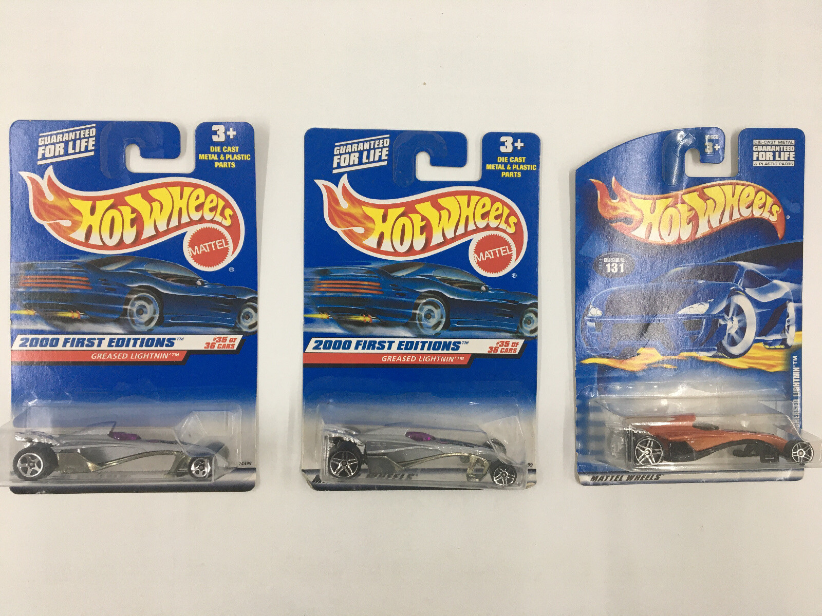 Hot Wheels Lot 3 Greased Lightnin 2-2000 First Editions #095,  1-2001 #131 B5w
