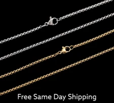 Stainless Steel Gold Plated Box Chain Necklace 16-24in Unisex Hip Hop Jewelry