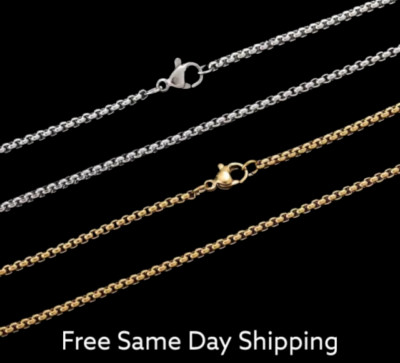 Stainless Steel Gold Plated Box Chain Necklace 16-24in Unisex Hip Hop ...