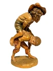 ITALIAN HAND CARVED ANRI wooden statue two boys playing Leapfrog 8.5"  detailed