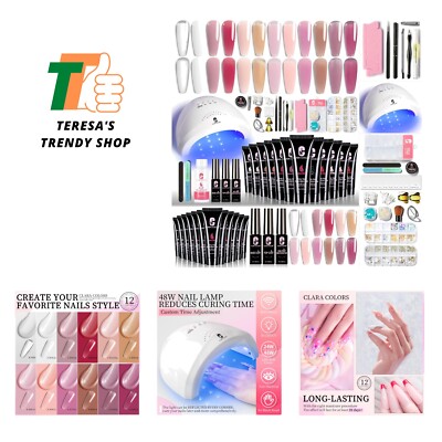 Poly Gel Nail Kit, 12 Colors Clear Jelly Nude Pink Poly Extension Gel Nail Ki...