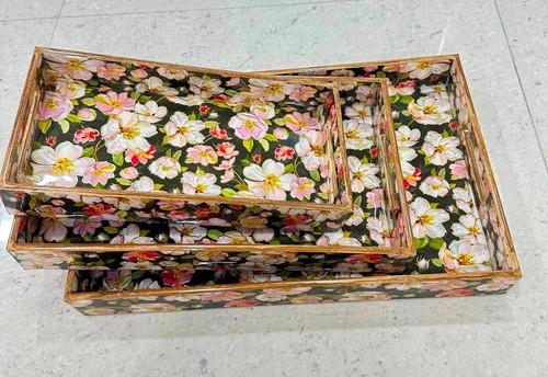 Serving Tray, Ottoman Tray with Cutout Handles, Rectangle Butler Tray - Picture 5 of 10