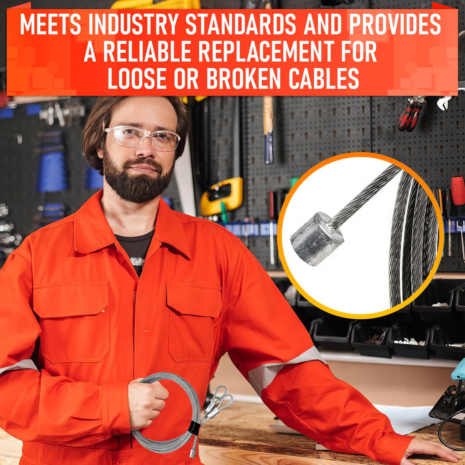 Garage Door Cable for 7 ft Door – 8 ft 6 in Long Heavy-Duty 304 Steel Galvani...