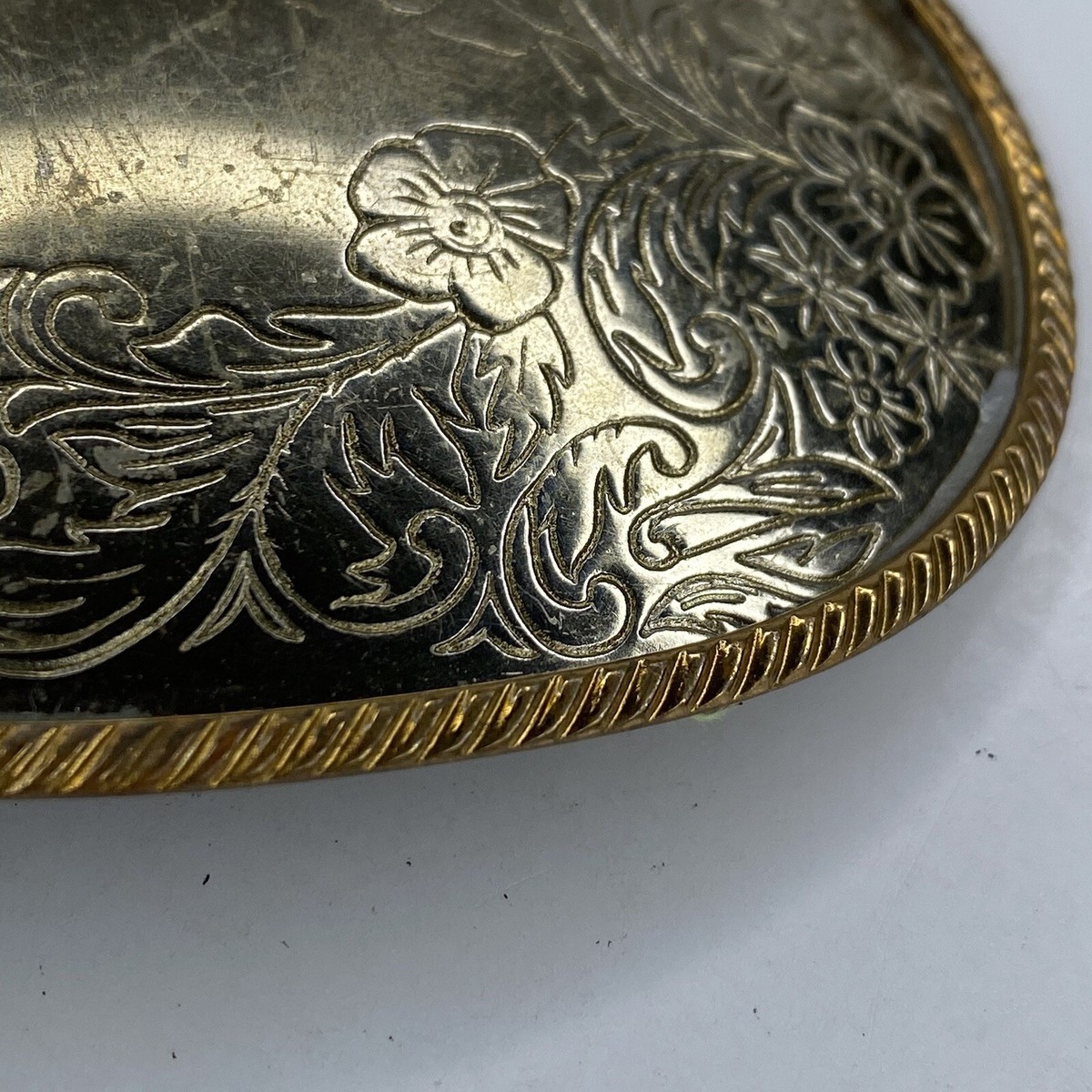 Vtg German Silver Engravable Belt Buckle Gold Twisted Rope  display picture 1