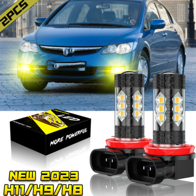 Super Bright H11 H8 LED Fog Light Conversion Kit High Power Bulbs 3000K Yellow