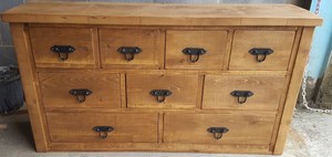 Solid Wood Rustic Chunky 9 Drawer Chest Of Drawers Wooden Multi