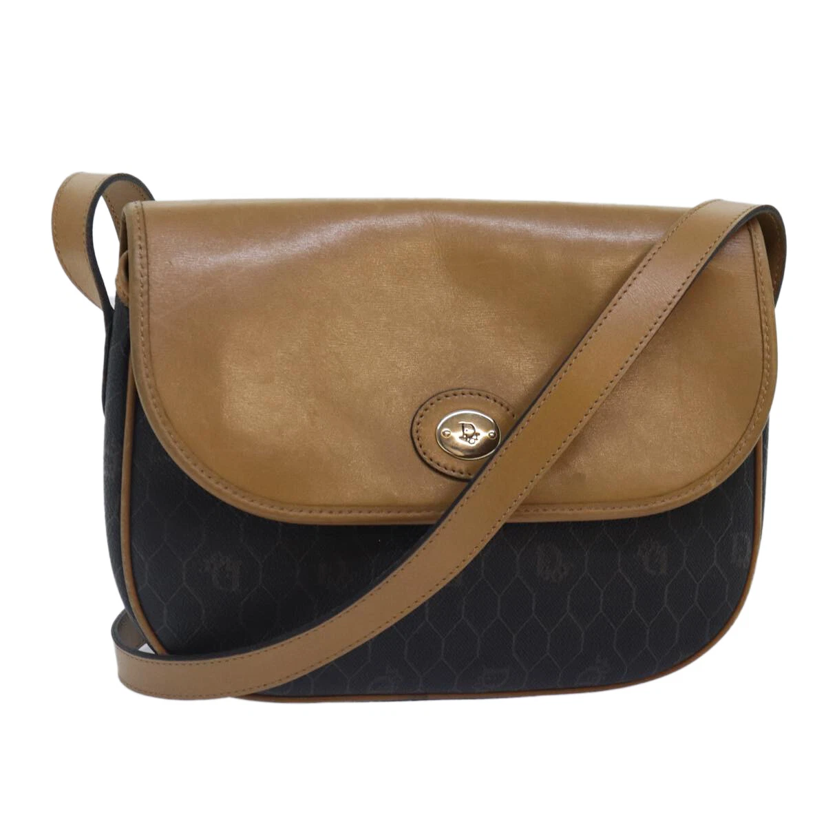 Christian Dior sac à bandoulière toile nid d'abeille PVC cuir noir or authentique yk14590