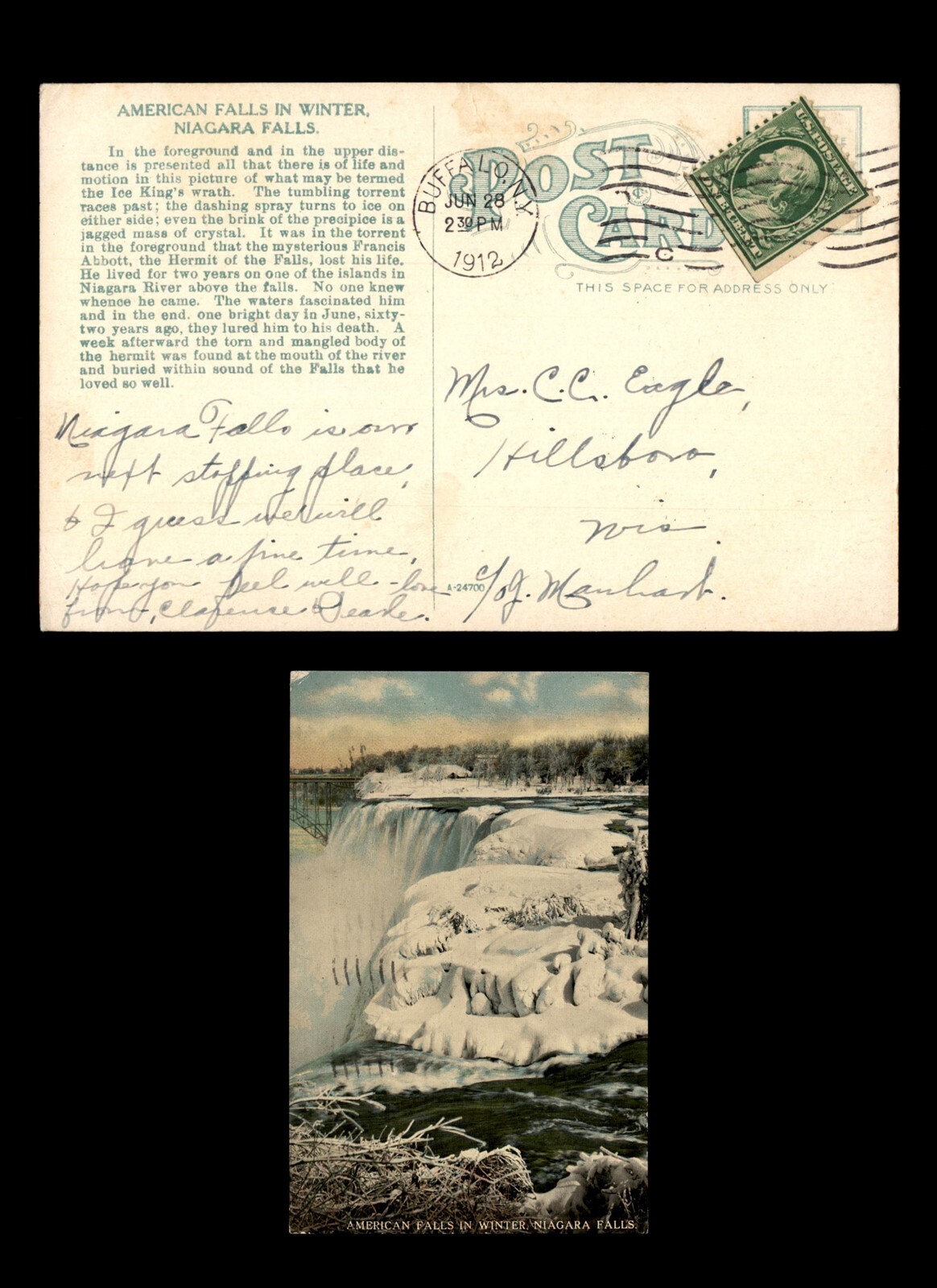 Mayfairstamps US 1912 Buffalo to Hillsboro WI American Falls Winter