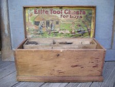 1900s Toy Wooden Toolbox ELITE TOOL CHESTS FOR BOYS w/tools and original tray