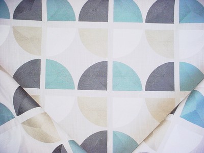 5-3/4Y THIBAUT AQUA GREY EMBROIDERED COTTON CIRCLE DRAPERY UPHOLSTERY FABRIC
