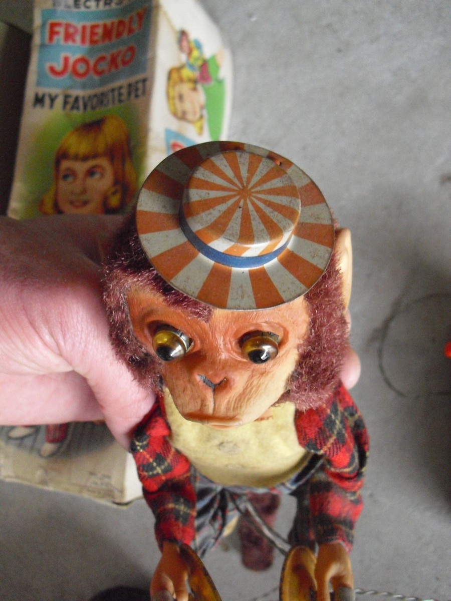 RARE 1950s Alps Battery Operated Friendly Jocko Monkey Toy in Box