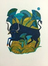 Mid Century Modern Unframed Taurus Zodiac Judith Bledsoe Hand Signed Lithograph