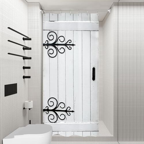 Stall Rustic Barn Door Shower Curtain Set Inches Half 36Wx71H White