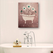 Daisy Flower Butterfly Bathtub Bathroom Canvas Framed Wall Art Home Deco 16x20