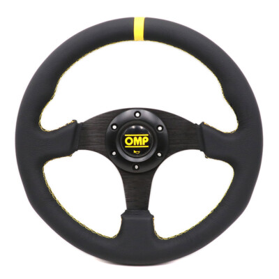 330mm 13'' OMP Lychee Genuine Leather Yellow Stitch Flat Sport Steering Wheel #Y