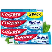 Max Fresh Whitening Toothpaste with Mini Breath Strips, Cool Mint, 6.3 Oz, 3 Pac