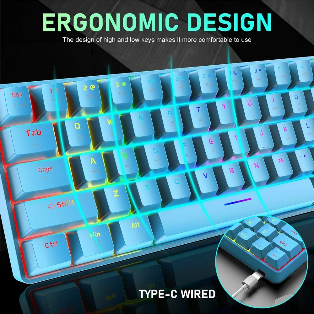 Mechanical Keyboard Wired 68 Keys Gaming Keyboard Red Switch Keyboard RGB Light
