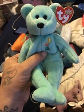 Ty Beanie Baby ARIEL 2000 Plush Blue Bear with Flowers and Sun on Chest