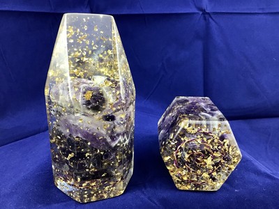 Orgonit Weiblicher Kristall Prema Orgon Amethyst 24k Gold Kupfer Heilstein