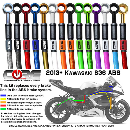 KIT COMPLETO LÍNEAS DE FRENO DELANTERAS Y TRASERAS KAWASAKI ZX6R ZX636 2013-2018 ABS CORE MOTO - Imagen 1 de 10